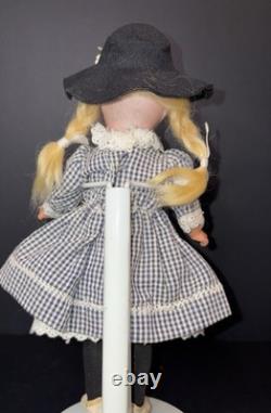 Germany 150 8 Porcelain Doll Blonde Braids Blue Gingham Dress Black Hat 8