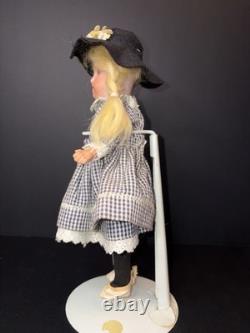 Germany 150 8 Porcelain Doll Blonde Braids Blue Gingham Dress Black Hat 8
