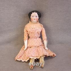 Germany China Head Doll Civil War Era Flat Top PINK TINT Cloth Body TLC Legs 19