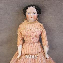 Germany China Head Doll Civil War Era Flat Top PINK TINT Cloth Body TLC Legs 19