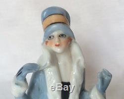 Glam Lady Fur Top Pin Cushion Half Doll Porcelain Germany Fasold Style Vtg Japan