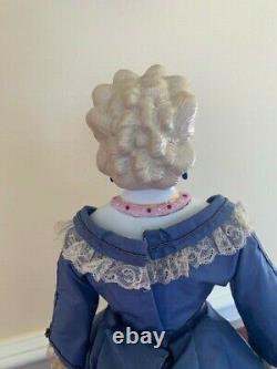 Gorgeous Antique Parian Lady with Elaborate Blonde Curls and Molded Blouse-1860