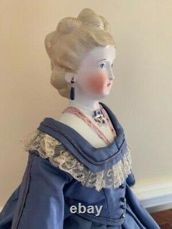 Gorgeous Antique Parian Lady with Elaborate Blonde Curls and Molded Blouse-1860
