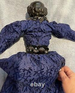 Grand 22 High Brow Black Hair China Head Doll, detailed costume