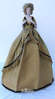 Great, large, vintage HALF DOLL, flapper girl on old wired dress form base, 14 H