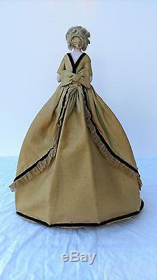 Great, large, vintage HALF DOLL, flapper girl on old wired dress form base, 14 H