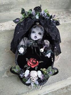 HORROR OOAk baby Demon? Reborn porcelain Doll creepy bassinet cradle