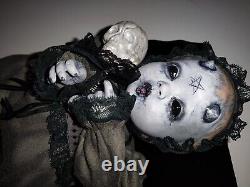 HORROR OOAk baby Demon? Reborn porcelain Doll creepy bassinet cradle