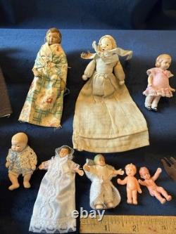 HUGE Antique Vintage Dollhouse Dolls Babies Cribs Porcelain Madam Alexander