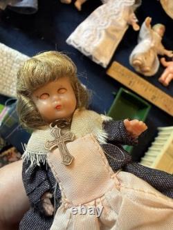 HUGE Antique Vintage Dollhouse Dolls Babies Cribs Porcelain Madam Alexander