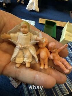 HUGE Antique Vintage Dollhouse Dolls Babies Cribs Porcelain Madam Alexander