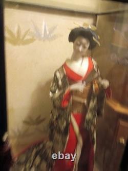 Handmade Japanese Geisha Porcelain Doll In Display Box Vintage Asian Art