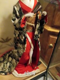Handmade Japanese Geisha Porcelain Doll In Display Box Vintage Asian Art