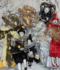 Harlequin Jester Clown Doll Mardi Gras Porcelain Lot