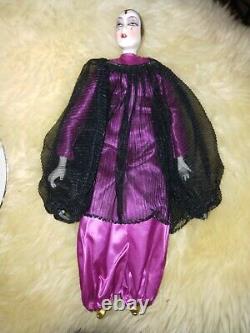 Harliquin Porcelain Vintage Doll Silvestri 17 Black & Magenta Jumpsuit clown