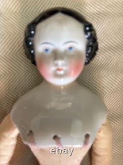 High Brow c. 1860s China Doll Original Body Antique Clothing