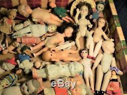 Huge LOT ANTIQUE VINTAGE SMALL DOLLS Bisque HP Bendy etc. Dollhouse German Japan