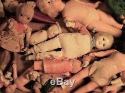 Huge LOT ANTIQUE VINTAGE SMALL DOLLS Bisque HP Bendy etc. Dollhouse German Japan