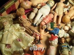 Huge LOT ANTIQUE VINTAGE SMALL DOLLS Bisque HP Bendy etc. Dollhouse German Japan