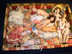 Huge LOT ANTIQUE VINTAGE SMALL DOLLS Bisque HP Bendy etc. Dollhouse German Japan