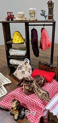 Huge Vintage Miniature Dollhouse Furniture/ Accessories/Porcelain Dolls/Western