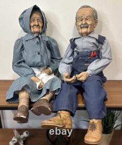 Inscribed by William Wallace Jr Grandpa 35 & Grandma Porcelain Dolls VTG Oshkosh