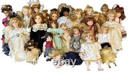 JOB LOT 26 Vintage Porcelain Dolls for OOAK/Customization Rooted Eyelashes Wigs