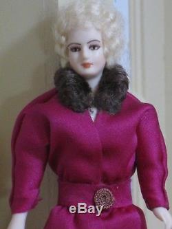 Jointed Vintage Porcelain Lady Doll in Magenta Artisan Dollhouse Miniature