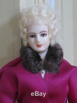 Jointed Vintage Porcelain Lady Doll in Magenta Artisan Dollhouse Miniature