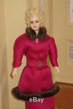 Jointed Vintage Porcelain Lady Doll in Magenta Artisan Dollhouse Miniature