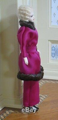 Jointed Vintage Porcelain Lady Doll in Magenta Artisan Dollhouse Miniature