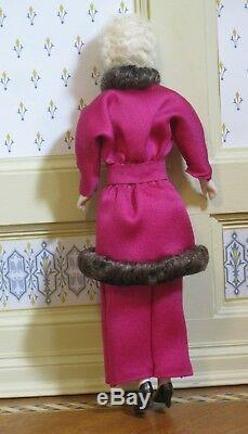 Jointed Vintage Porcelain Lady Doll in Magenta Artisan Dollhouse Miniature