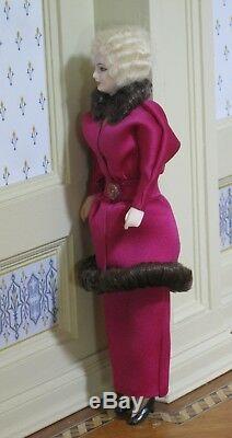 Jointed Vintage Porcelain Lady Doll in Magenta Artisan Dollhouse Miniature