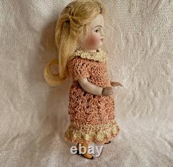 Kestner 4-1/2 Dollhouse Doll Bisque Porcelain 184.3 Germany Blonde Yellow Boots
