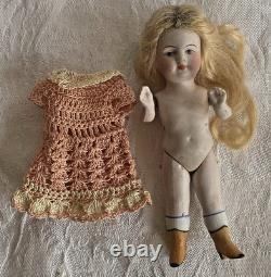 Kestner 4-1/2 Dollhouse Doll Bisque Porcelain 184.3 Germany Blonde Yellow Boots