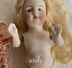 Kestner 4-1/2 Dollhouse Doll Bisque Porcelain 184.3 Germany Blonde Yellow Boots