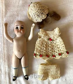 Kestner Antique Miniature 4-3/8 Doll Bisque Porcelain Crochet Germany 208 0 1/2