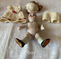 Kestner Antique Miniature 4-3/8 Doll Bisque Porcelain Crochet Germany 208 0 1/2