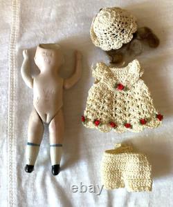 Kestner Antique Miniature 4-3/8 Doll Bisque Porcelain Crochet Germany 208 0 1/2