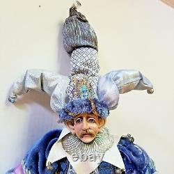 Kingstate Vintage Bisque Porcelain Jester Wizard Harlequin Doll Blue 17 RARE