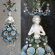 Lady Doll French Hydrangea Shade Dress Swag Lamp Vintage Porcelain Brass Crystal