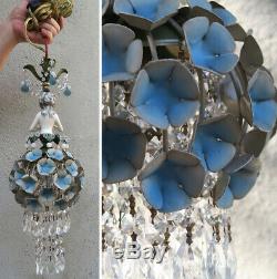 Lady DOLL FRENCH Hydrangea shade dress SWAG lamp vintage Porcelain Brass crystal