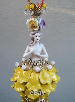 Lady DOLL Porcelain Yellow Flower Fairy SWAG lamp vintage Porcelain Brass crysta