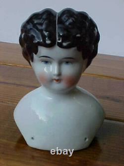 Large Antique Victorian Porcelain Doll's Head 5 with Black Hair