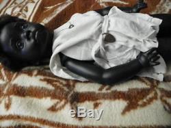 Large Antique Vintage Beautiful Black Male Style All Porcelain Doll 24 Unique