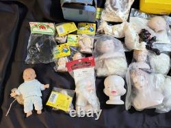 Large Lot Vintage Doll Bisque Porcelain Heads, Body Parts and some Wigs