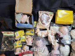 Large Lot Vintage Doll Bisque Porcelain Heads, Body Parts and some Wigs