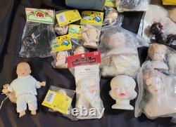Large Lot Vintage Doll Bisque Porcelain Heads, Body Parts and some Wigs