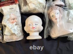 Large Lot Vintage Doll Bisque Porcelain Heads, Body Parts and some Wigs