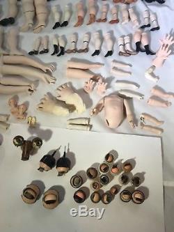 Large Lot Vintage Porcelain & Bisque Doll Arms, Legs & Weighted Eyes Doll Parts
